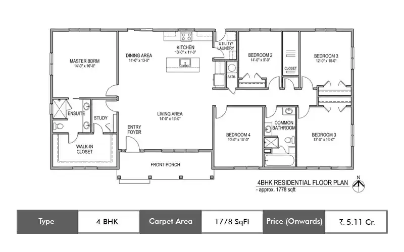 Shree Venkatesh Laurel 4 BHK floor plan, 1778 sq ft carpet area
